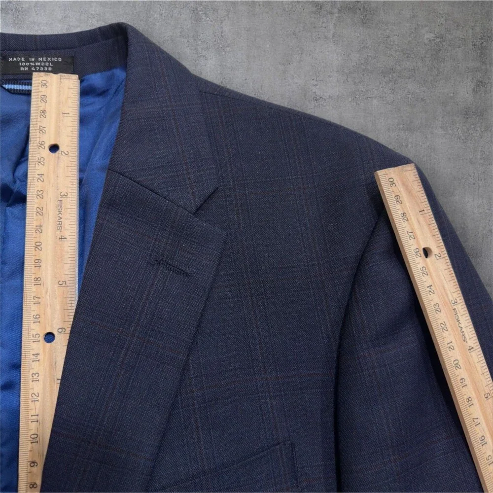 TOMMY HILFIGER Mens Navy Glen Plaid Wool Blazer Two Button Sport Coat Jacket 38L